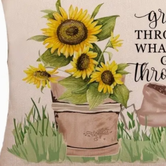 NEW GROW THROUGH WHAT YOU GO THROUGH SUNFLOWER POTTERY LINEN PILLOW COVER 17.7" - Picture 5 of 5